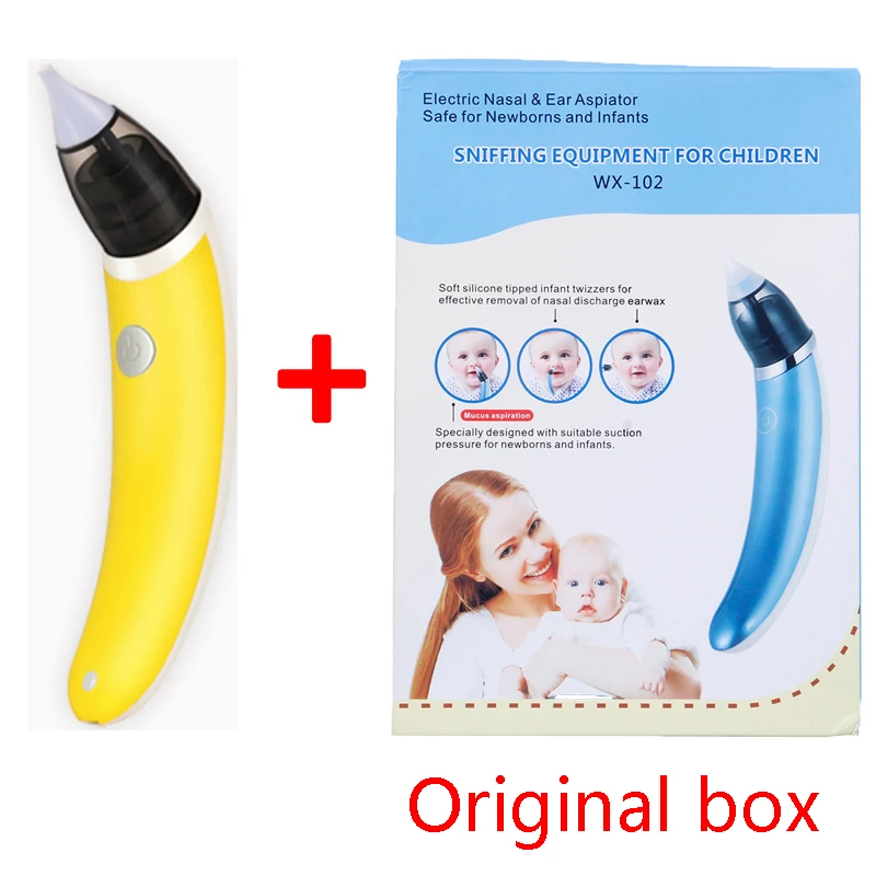 yellow with a box Детские нос гигиенические пылесос Аспиратор Назальный безопасный Электрический 5-ступенчатая Пластик регулировка для новорожденных Одежда для маленьких детей - Цвет: yellow with a box