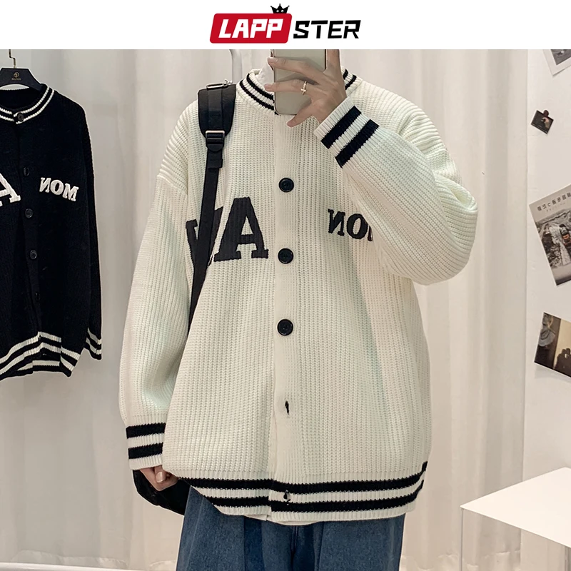 

Мужской вязаный свитер LAPPSTER, винтажный лоскутный кардиган оверсайз, уличная одежда в стиле Харадзюку, Y2k, 2021