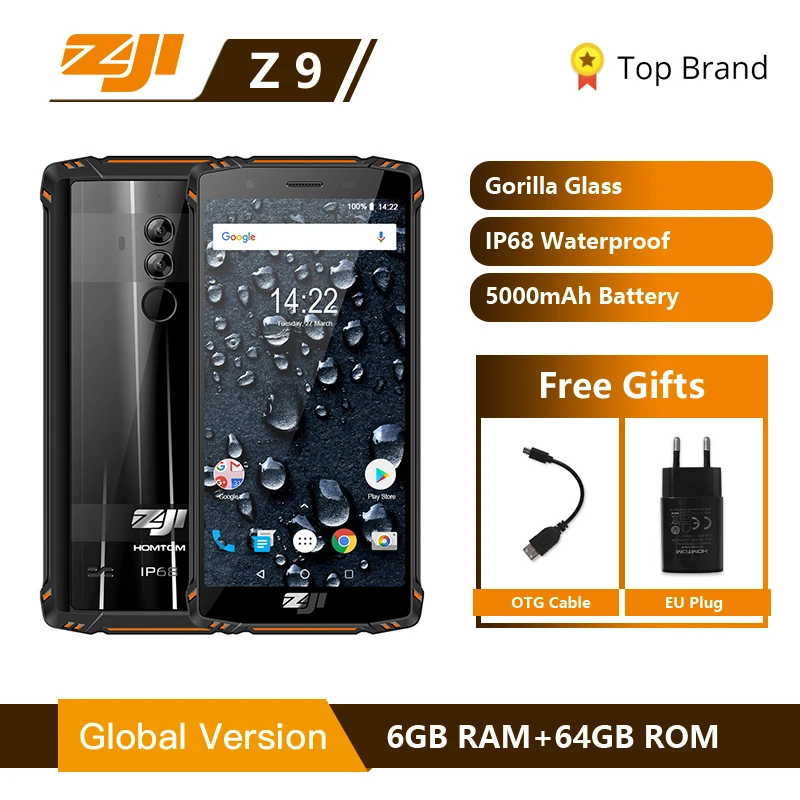 Оригинальная глобальная версия HOMTOM ZJI зоджи Z9 6 ГБ 64 Гб IP68 5500 мА/ч