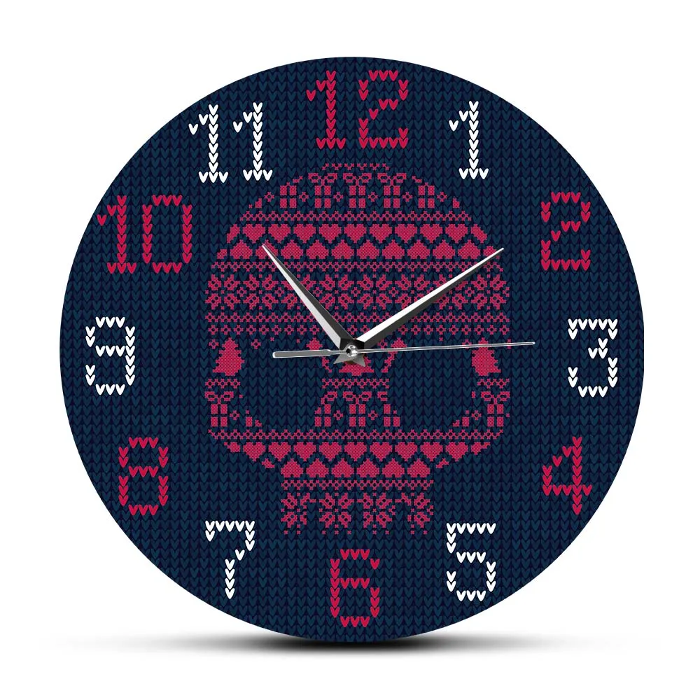 Скандинавский норвежский стиль настенные часы с черепом зимние вязаные