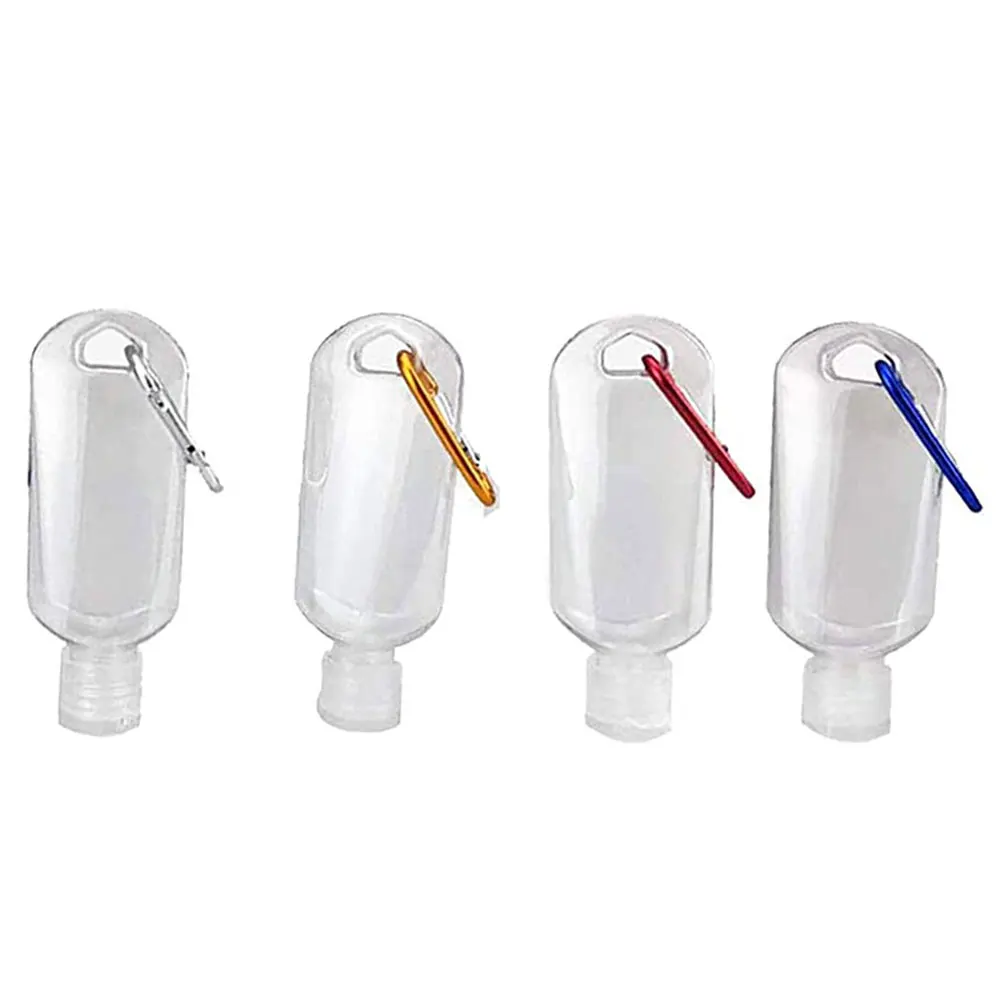 

50ml Refillable Bottle Plastic Carabiner Hook With Care Liquid Hand Sanitizer Container Squeeze Spray Travel Random Color 10PCS