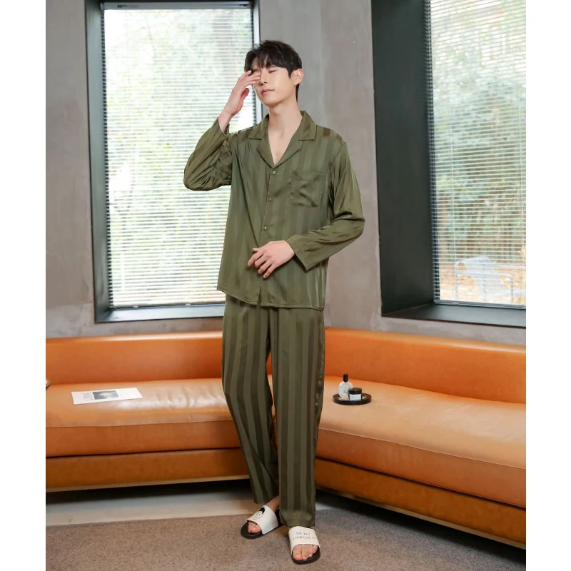 Solid Color Sleepwear Silk Satin Pajamas Couple Set Long Button-Down Pyjamas Suit Pijama Women Men Loungewear Plus Size Pj Set