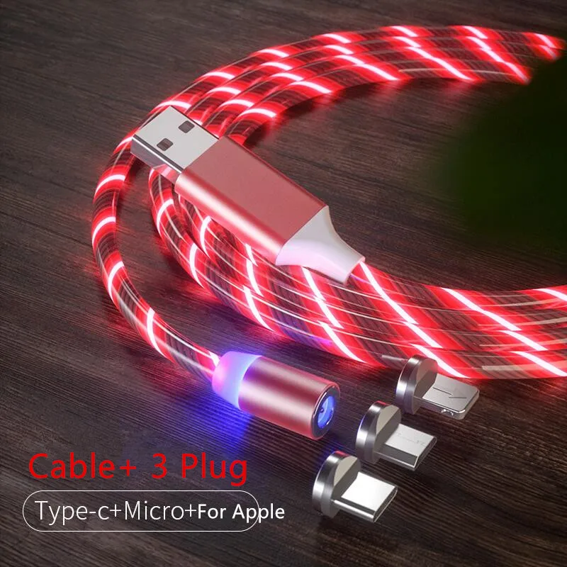 Red 3 Plug 1/2 м Магнитный кабель для быстрой зарядки светящийся в ночное время 2.4A Micro usb type C кабель для iphone samsung huawei Светодиодная лампа Xiaomi провод шнур - Цвет: Red 3 Plug