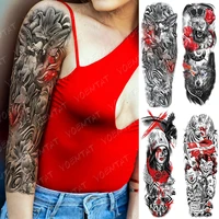 full arm long lasting waterproof temporary tattoo sticker red rose butterfly angel lion body art female flash fake tatoo male