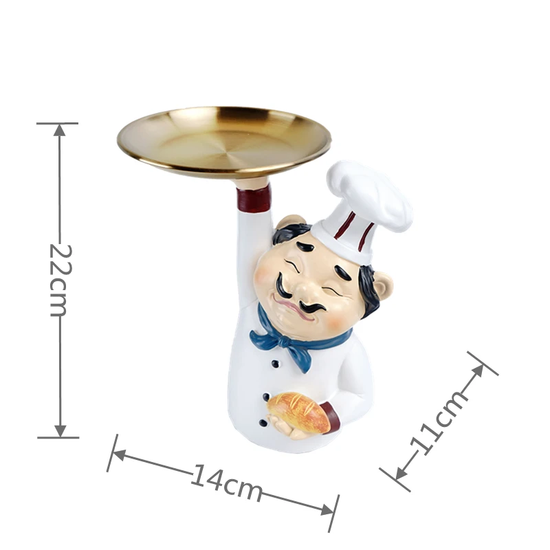 

NORTHEUINS 22cm Resin Mustache Chef Storage Tray Figurines For Interior Nordic Creative Figure Statues Home Desktop Decoration