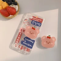 cute cartoon clear cherry bear korean phone case for iphone 12 11 pro max xr x xs max 7 8 puls se 2020 cases soft silicone cover