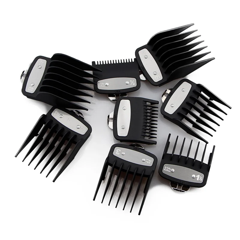 Black-8pc set Mythus Металлическая машинка для стрижки волос, набор расчесок, Парикмахерская Машинка для стрижки волос, ограниченная расческа, насадка для стрижки, универсальная машинка для стрижки волос, защита в золотом цвете - Цвет: Black-8pc set