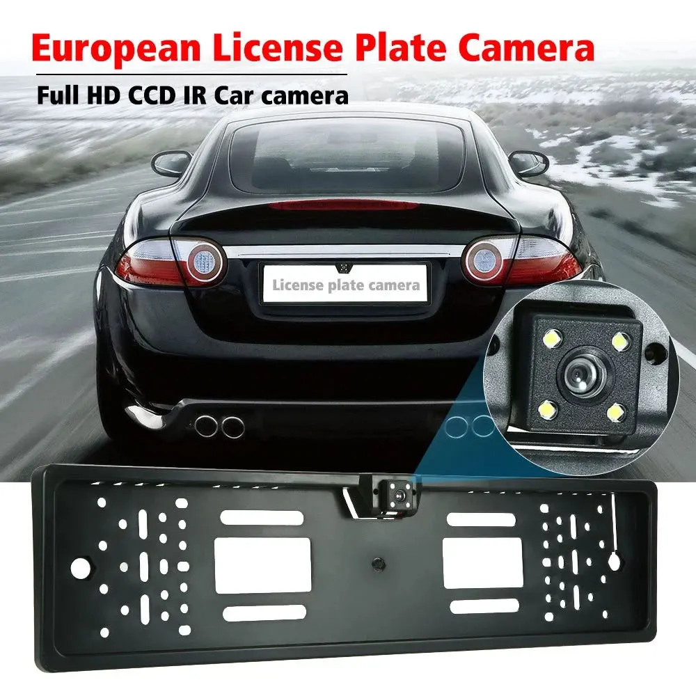 Driintel Reversing Camera EU European License Plate Frame Car Rear View 4 LED Waterproof CCD Night Vision Video | Автомобили и