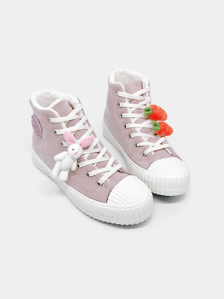 

Cute Rabbit Lolita Flats High Top Mori Girl Lolita Princess Winter Sneaker Japanese Sweet Plus Velvet Women Kawaii Walking Shoes