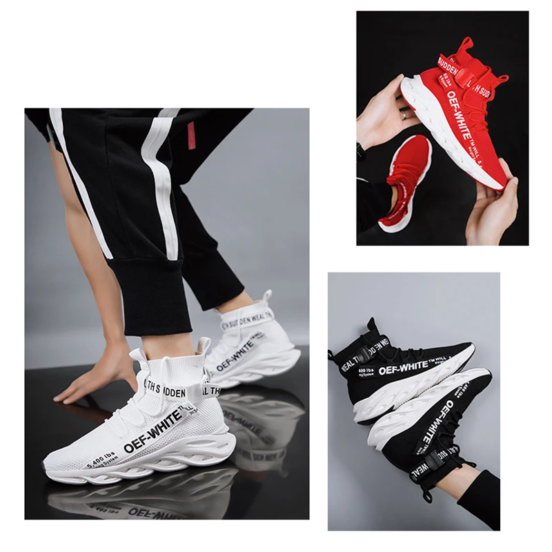 Men's Spring Autumn Fashion Leisure Casual Shoes Mesh Fabric Lightweight Hiking Walking Running Sport Sock High-top Sneakers