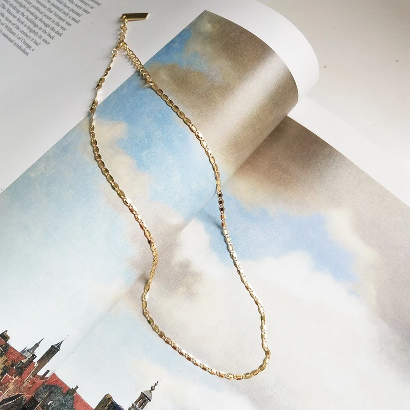 Elliptical Piece Strand Necklace 100% 925 Sterling Silver Small Sequin Gold Chain Choker Elegant Women Wedding Jewelry | Украшения и