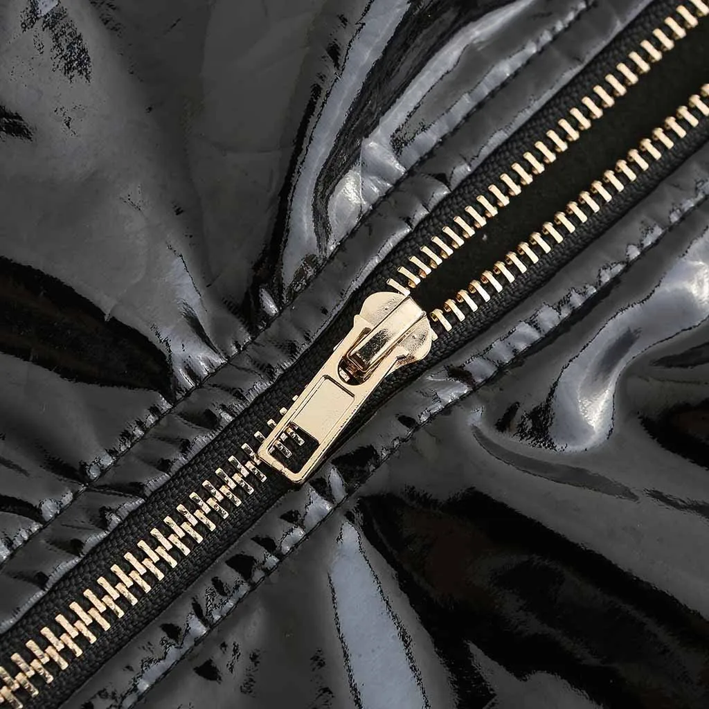 Для женщин трубки черного цвета из искусственной кожи на молнии жилет Топ Без