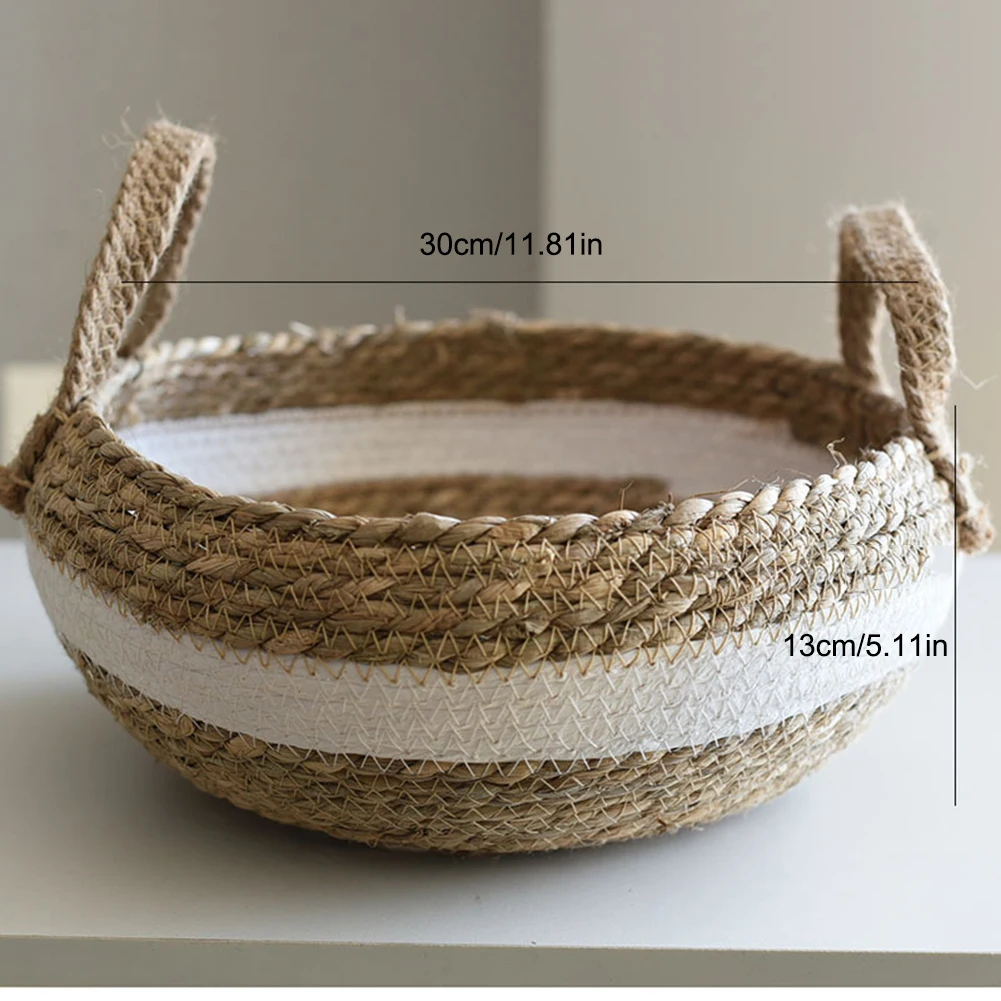 

Rattan Handwoven Round High Wall Severing Tray Food Storage Platters Plate Over Handles For Breakfast Drink Snack For Coffee Tea