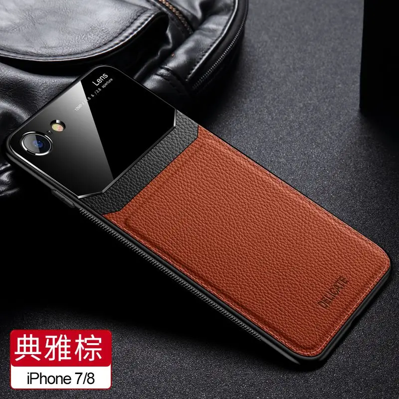 brown Кожаный чехол для Iphone X Xr, для Iphone 7, 8, 7 plus, 8 Plus, из искусственной кожи, анти-осенний чехол для Iphone Xs max, роскошный, 11 Pro, Max, зеркальный - Цвет: brown