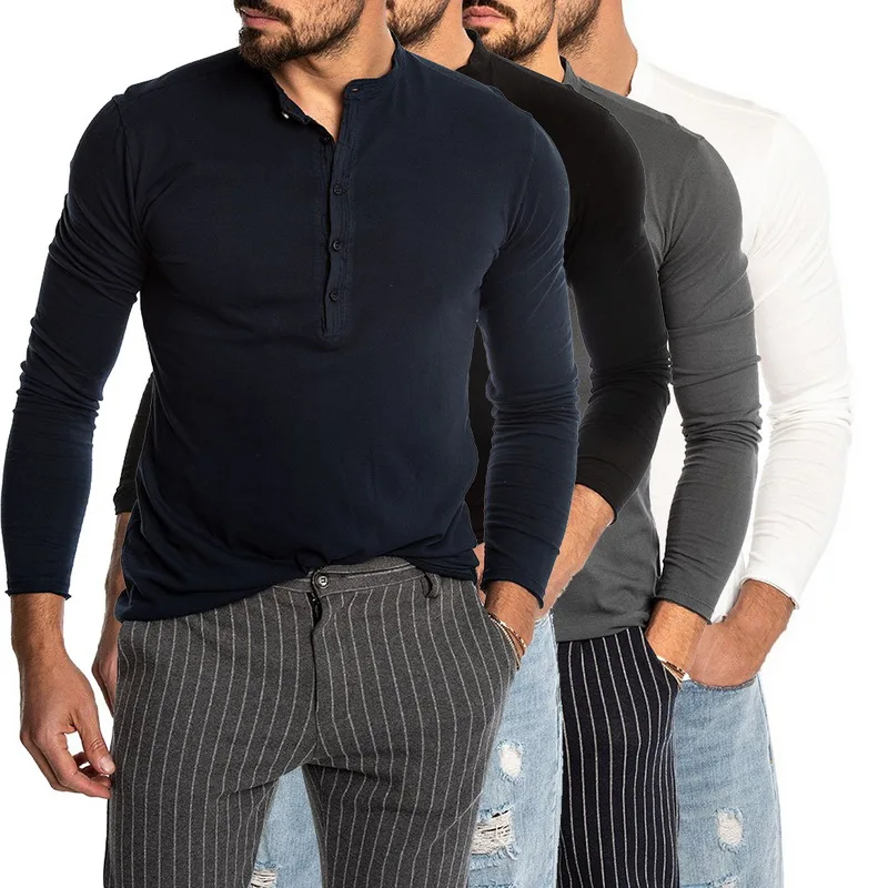 Футболка мужская хлопковая футболка с длинным рукавом Однотонная Топы И