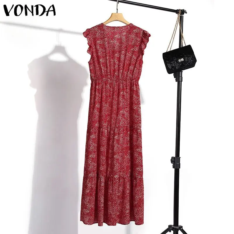 VONDA 2021 женское платье-майка Сезон лето пикантные V образным вырезом без рукавов в
