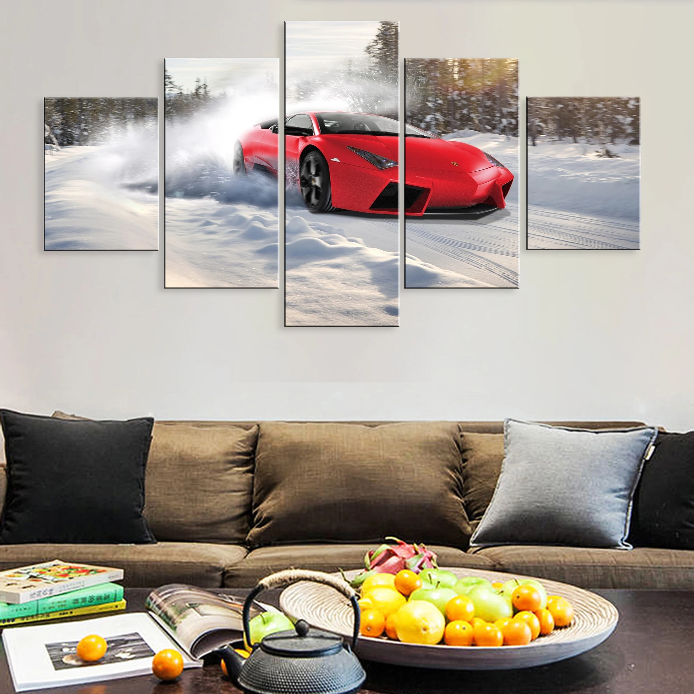 

Hd Printed Modern 5 Pieces Artwork Modular Poster Cool Red Luxury Car Canvas For Living Room Home Decor Framework