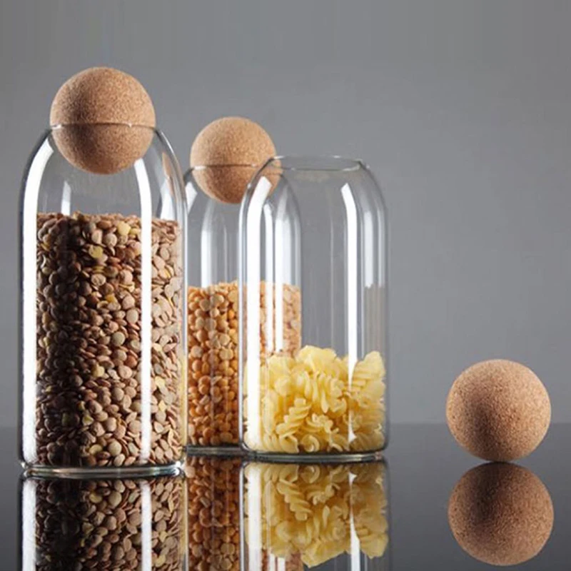 

Creative High Borosilicate Glass Bottle Sealed Jar Grain Tea Dry Food Coffee Beans Spice Container Storage Bottle Cork Stopper