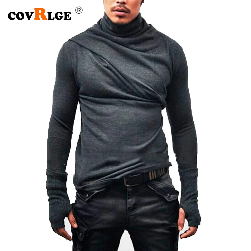 

Covrlge T-shirt Men's Cotton Long Sleeve Men's Top Gloved Sleeves T-shirt Fit Slim Solid Color Shirts Streetwear Male MTL127