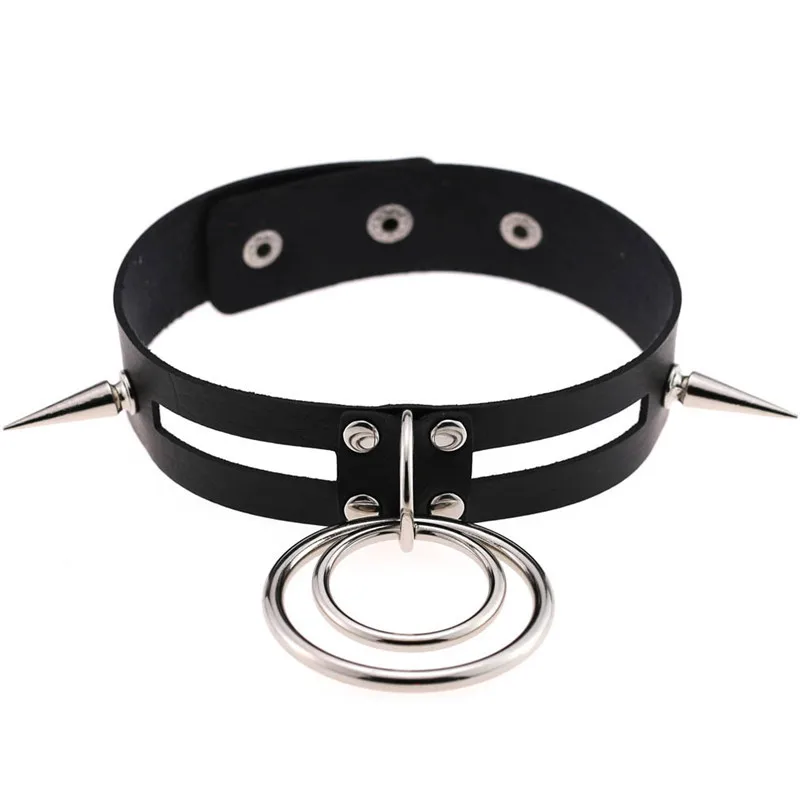 

Black Women PU Leather Circle Round Spike Rivet Studded Choker Necklaces Gothic Black Jewelry Birthday Party Gift Chocker Collar