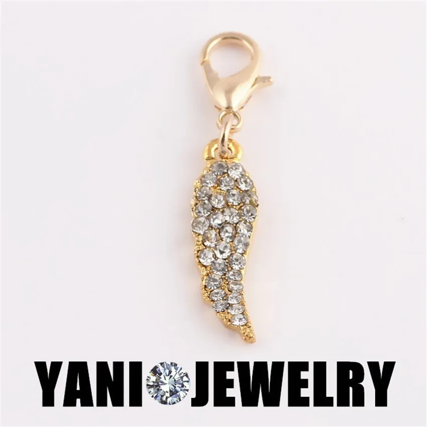 

20pcs/lot Free Shipping Crystal Vinatge Sliver Angel Wings Charms Pendant With Lobster Clasp For Floating Locket