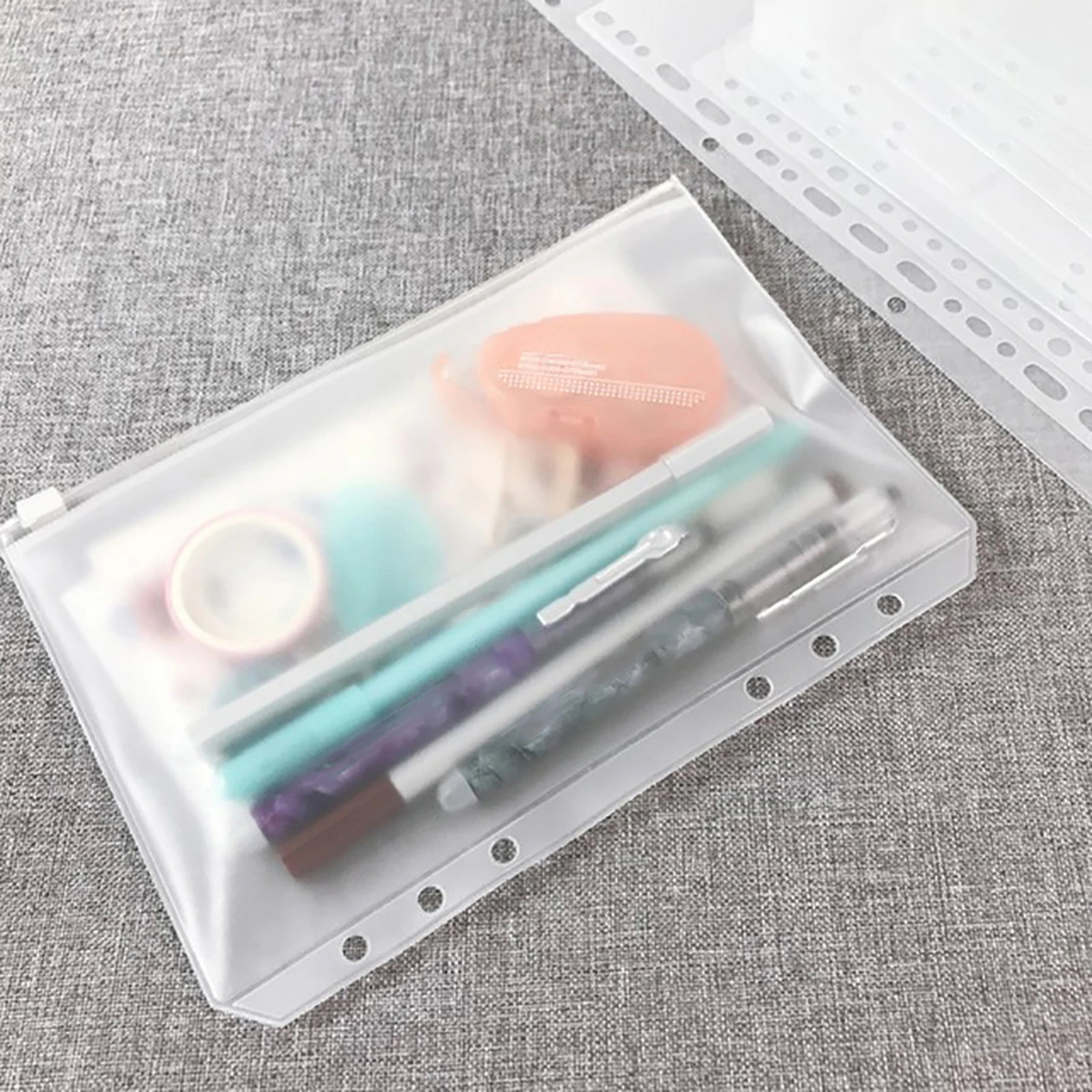 

12PCS Convenient Clear PVC A6 Binder Pockets Clear Transparent Zipper Folders For Ring Notebook Binder Files Reports Binder