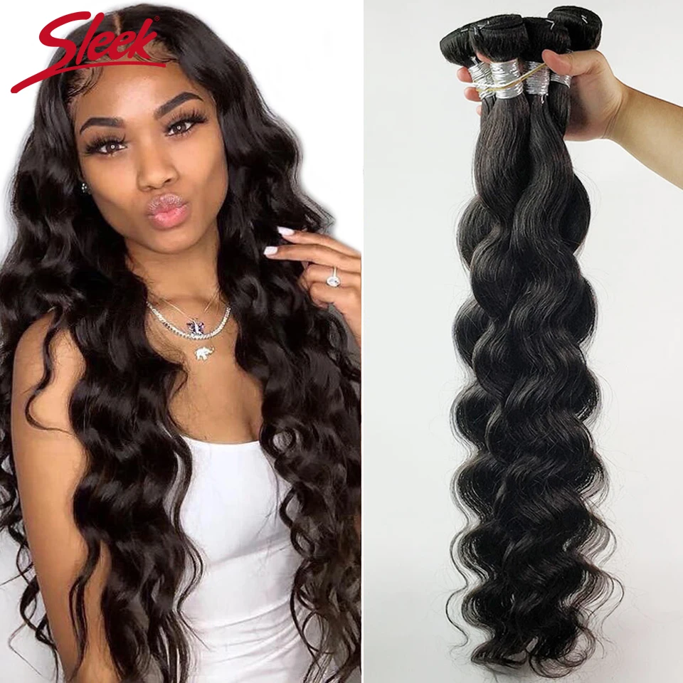 

Sleek Body Wave Bundles 1/3/4 Pcs 30 32 34 36 Inch Bundles 100% Human Hair Peruvian Hair Weave Bundles Remy Hair Extensions