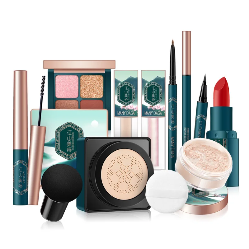 

10Pcs Oriental Beauty Makeup Cosmetic Set Mushroom Head Air Cushion BB Cream Concealer Liquid Velvet Lipstick Women Make Up Kit