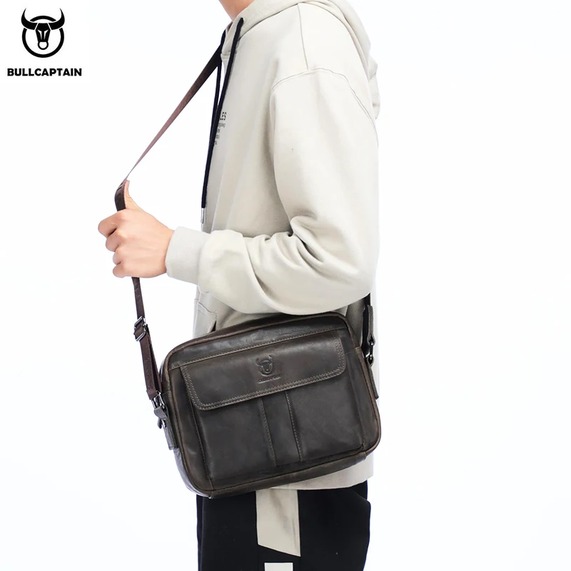 BULLCAPTAIN-Men's Shoulder Bag, Men's Leather Diagonal Bag, High-Quality Business Fashion Casual Handbag, Brand-Name Men's Bag