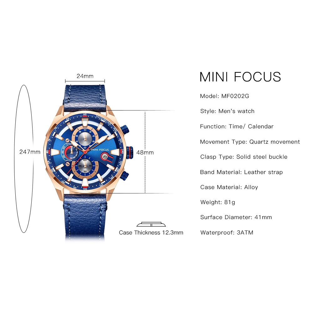 MINIFOCUS часы Лидирующий бренд Мужские Аналоговые кварцевые часы с хронографом спортивные водонепроницаемые часы мужские наручные часы Военные мужские часы