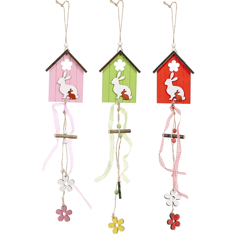 

Easter Rabbit Wooden Decoration DIY Wood Hanging Crafts Cute Bunny Easter Ornaments Home Party gifts Supplies Crafts