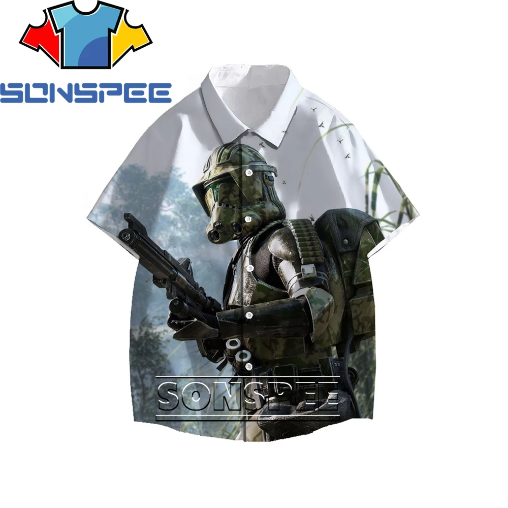 

SONSPEE Field Gunfight Military War 3D Men's Short Sleeve Cool Shirt Summer Fashion Casual Men's Shirt Hawaiian Beach Loose Top