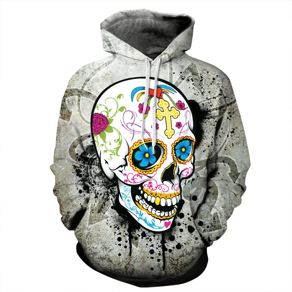 

CNUUIKOOEK Sweatshirts Men's 3D New Style Halloween-Printed Pocket Pullover Hoody Fashion Men's Hoodies