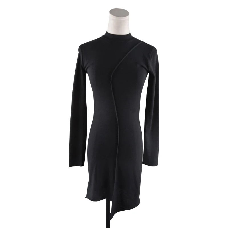 

COIGARSAM Sexy Full Sleeve Women Mini dress Spring Sheath Turtleneck Dresses Black 650