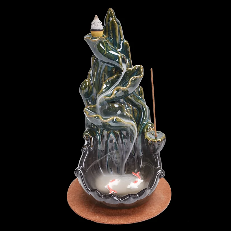 

Mountain Shape Backflow Incense Burner Smoke Waterfall Incense Sticks Holder Home Decor Porcelain Censer With 20 Pcs Cones