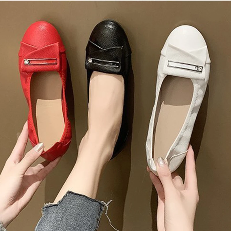 

Балетки женские с металлической пряжкой и бантом, офисные однотонные кроссовки, Мокасины с мягкой подошвой