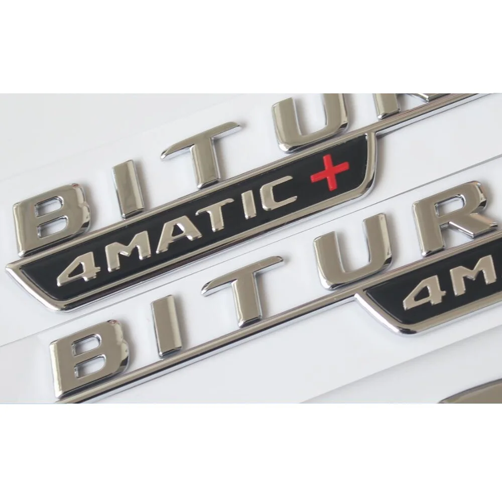 

1 pair Chrome BITURBO 4MATIC+ Car Trunk Fender Letters Badge Emblem Emblems Badges for Mercedes Benz AMG 2017-2020