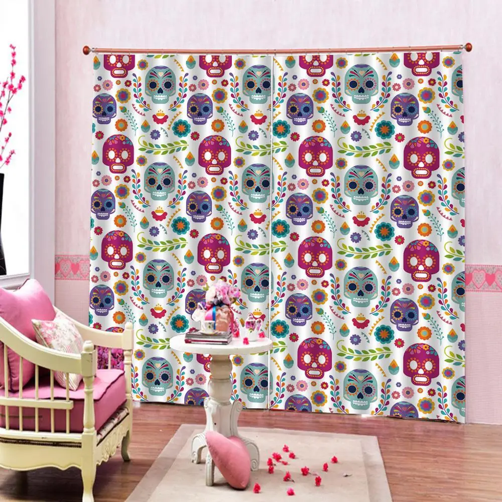 

Cartoon Skull Flower Head Halloween Flower Blackout Window Curtains Bedroom Drapes Decor For Kids room