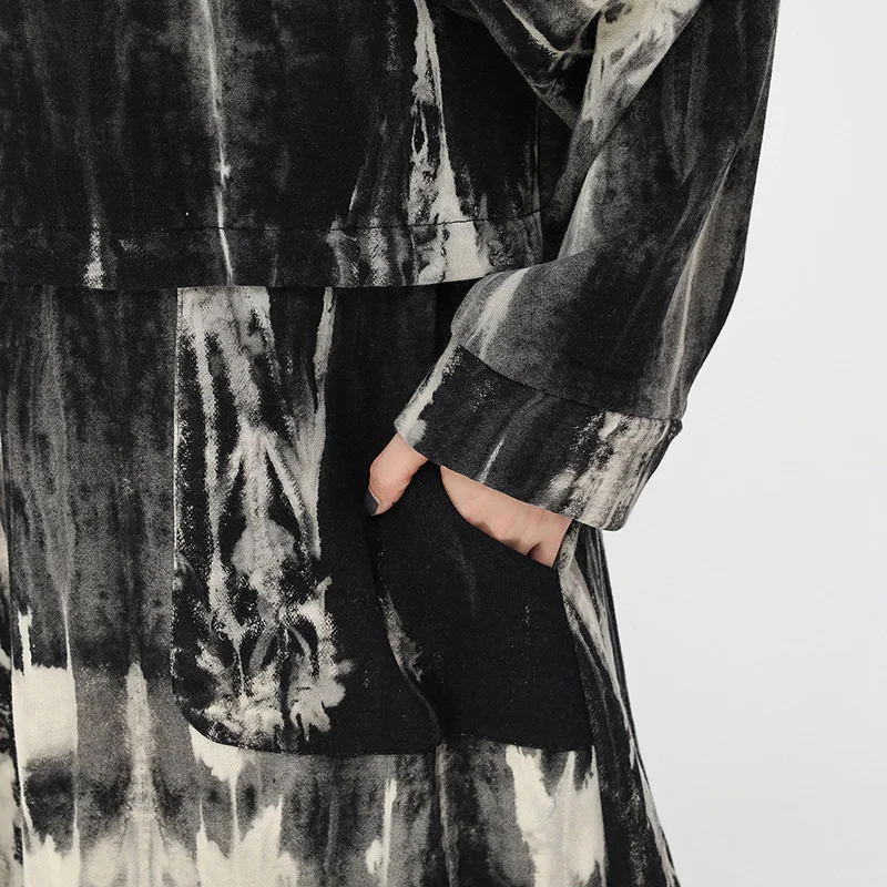 

XITAO Tie Dyeing Gradient Trench Coat for Women Vintage Fashion Long Windbreaker Standing Collar Plus Size Top Women GCC2366