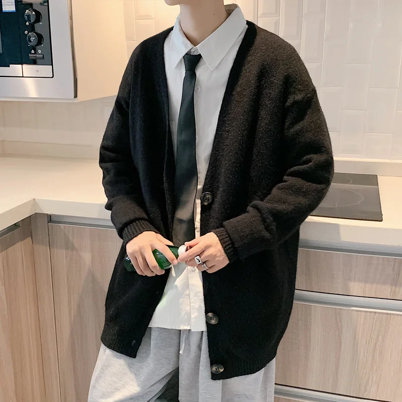 

5 Colors Fashion V-neck Sweater Cardigan Men Solid Knitted Long Sleeve Casual Sweatercoat Couple All-match Sportswear Jacket