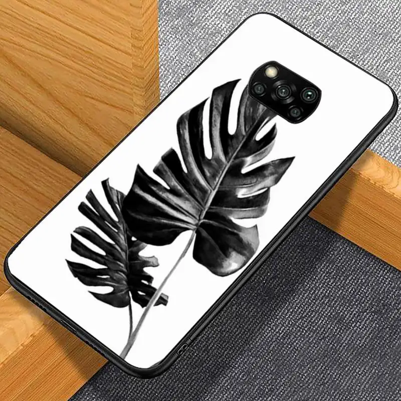 

Black white palm leaves palm trees Phone Case For Xiaomi redmi note mi 7 8 9 10 a s t pro max 4G 5g shell coque
