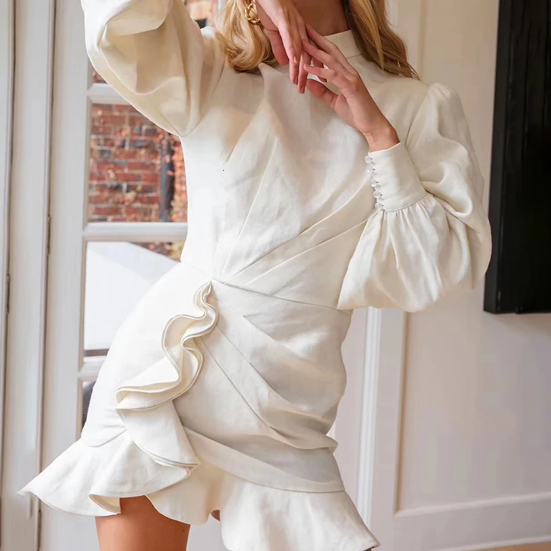 Винтажное платье женское Асимметричное Платье туника с оборками и рукавами