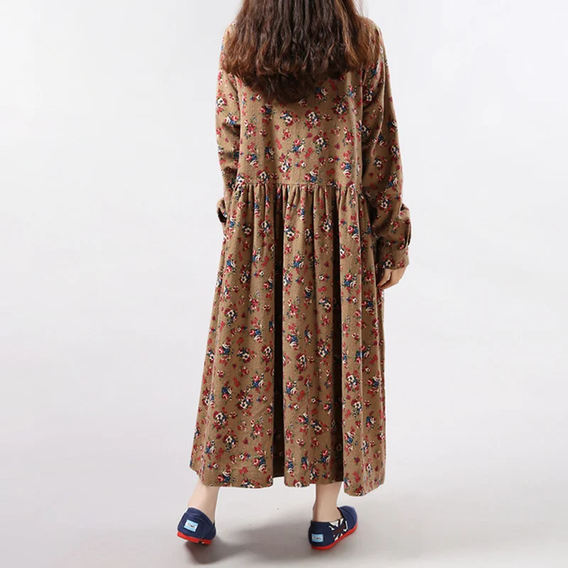 Винтажное женское длинное платье длиной до щиколотки с длинным рукавом