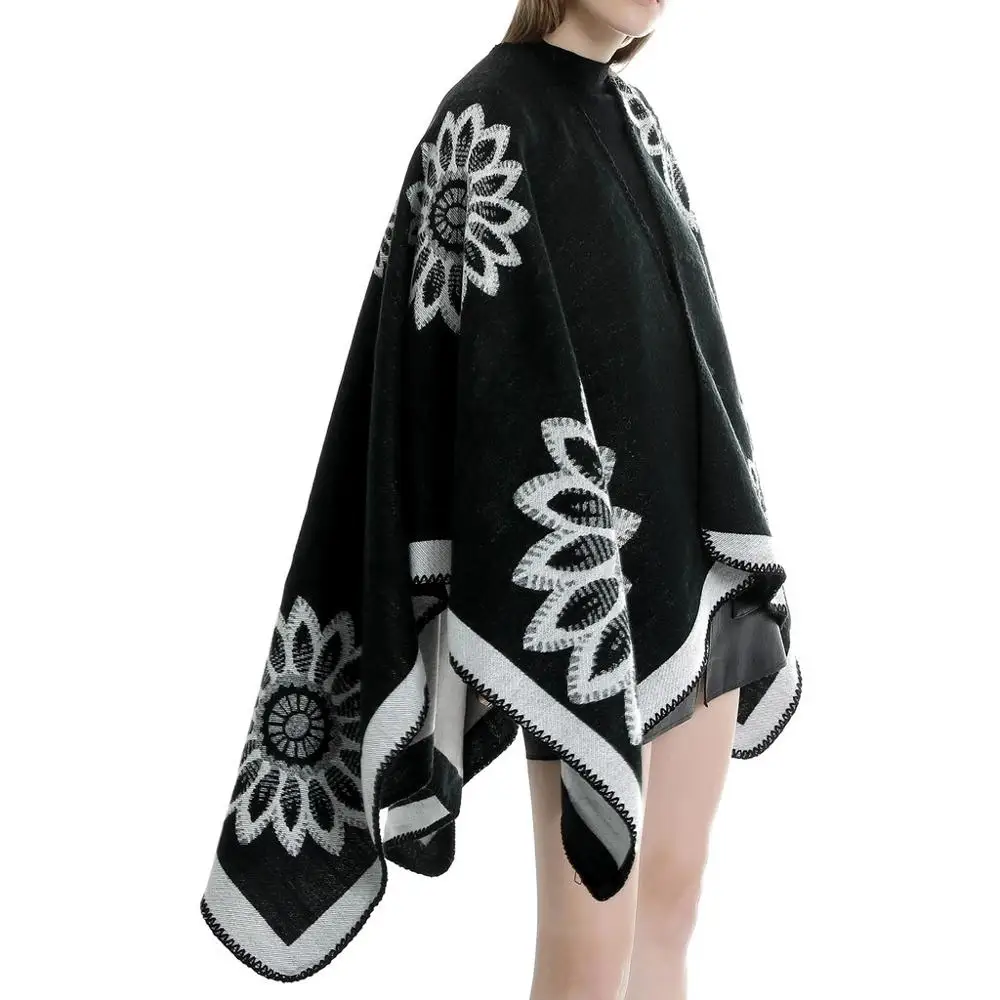 

Winter Cloak Women Soft Cashmere Print Cardigan Capes Shawl Coat Ponchos Mujer Invierno Elegantes Cape Poncho Women