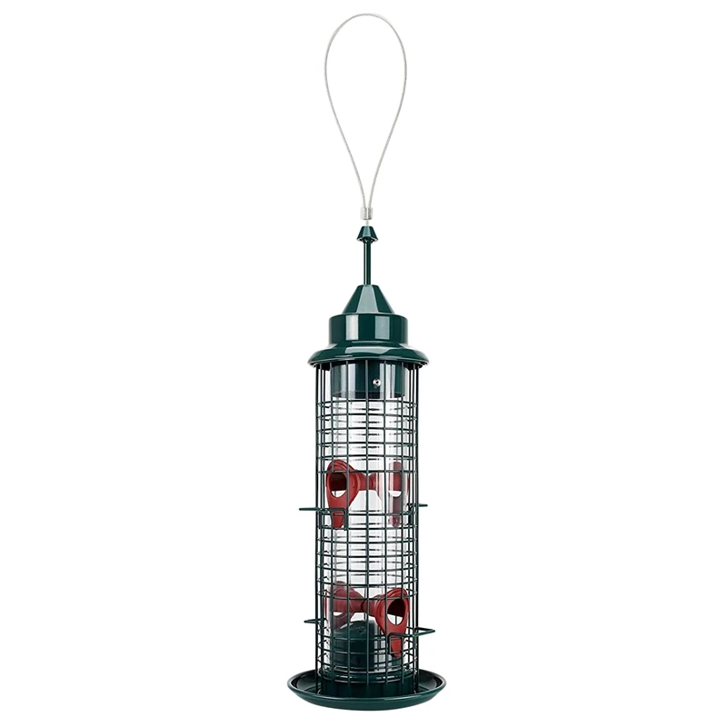 

Squirrel-Proof Bird Feeder Hanging Tube Feeder with 4 Feeding Ports Wild Bird Feeders Metal Cage Wild Bird Garden Yard