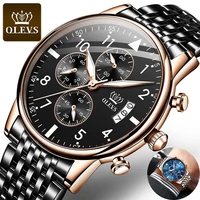 olevs quartz watch men high quality fashion mens watches top brand with stainless steel luxury sports chronograph luminous hands