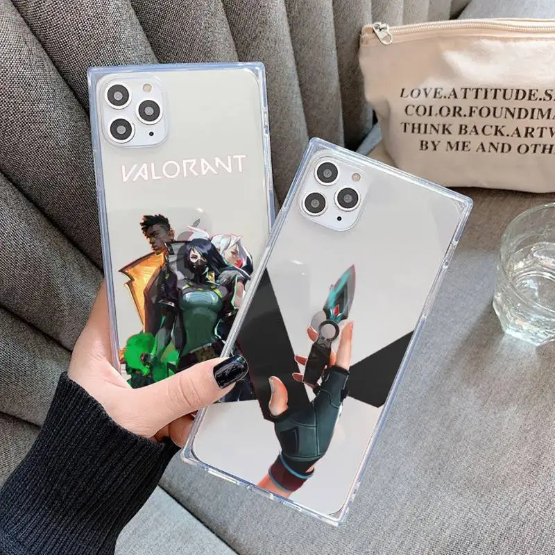 

Valorant hot game Phone Case For iPhone 7 8 11 12 X XS XR MINI Pro Max Plus Clear Square Transparent