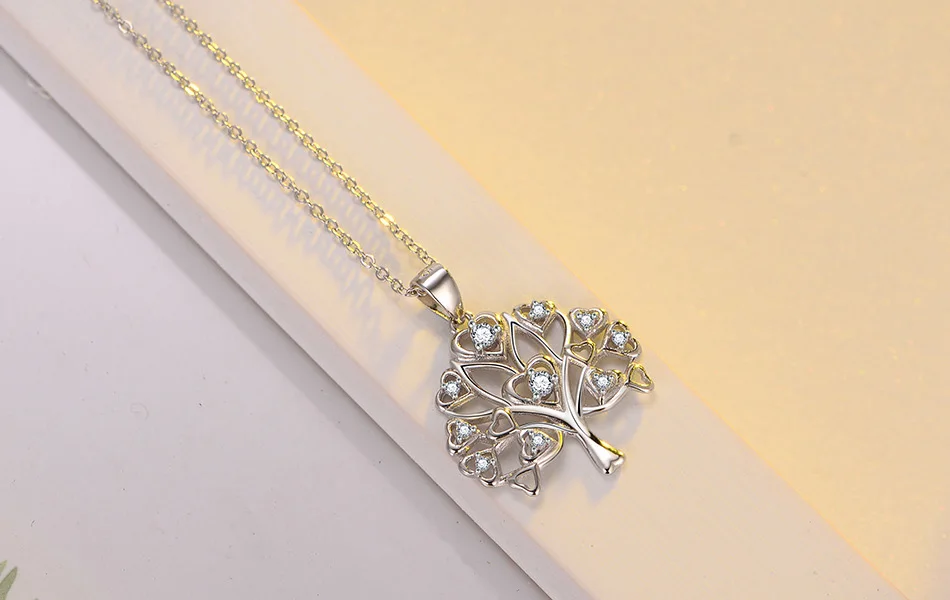 LADYCHIC, классический, 925 пробы, серебряный, дерево жизни, круглый кулон для женщин, мама, прозрачный, CZ, массивное ожерелье, хорошее ювелирное изделие, LNS1041