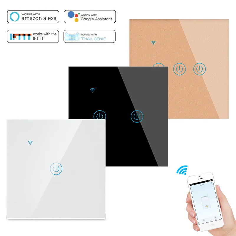 ЕС умный провод и нейтральный wifi сенсорный переключатель alexa Голосовое