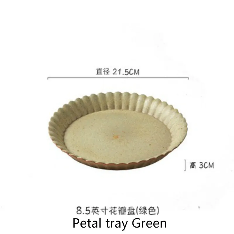 Petal tray Green FANTERCY Японский ретро тонкий керамический креативный Западный простой блюдо для стейков домашний Ретро Круглый Салатница посуда и тарелки наборы - Цвет: Petal tray Green